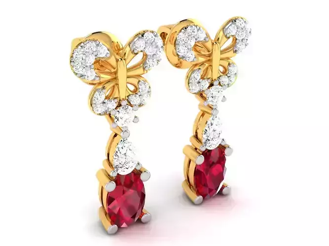 Earrings-8553 ruby and diamond earring gold
