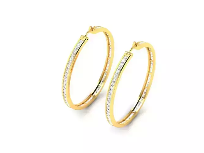 Earrings-8547 two gold hoop earrings with diamonds