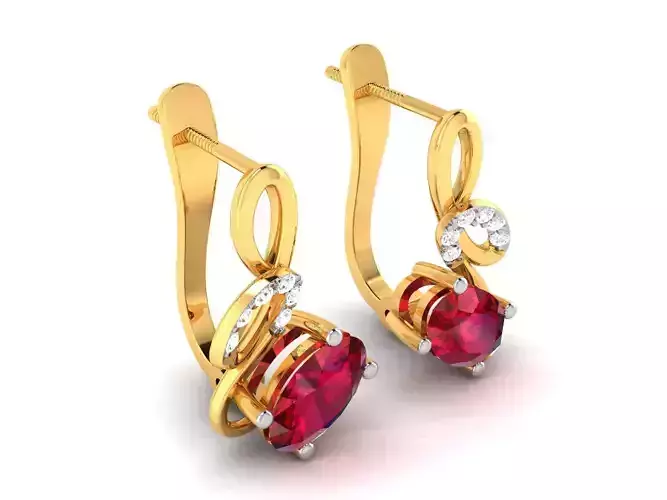 Earrings-8498 pair of earrings with ruby stones and diamonds