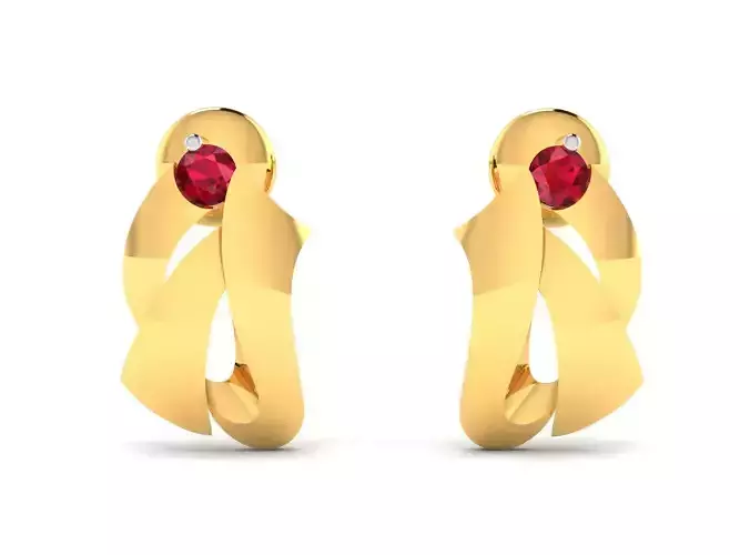 Earrings-8409 pair of gold earrings with ruby stones