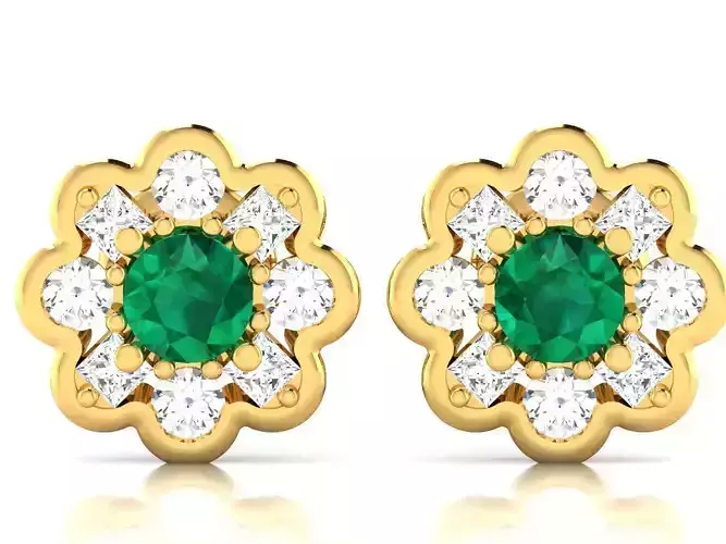 Earrings-8292 emerald and diamond stud earrings gold