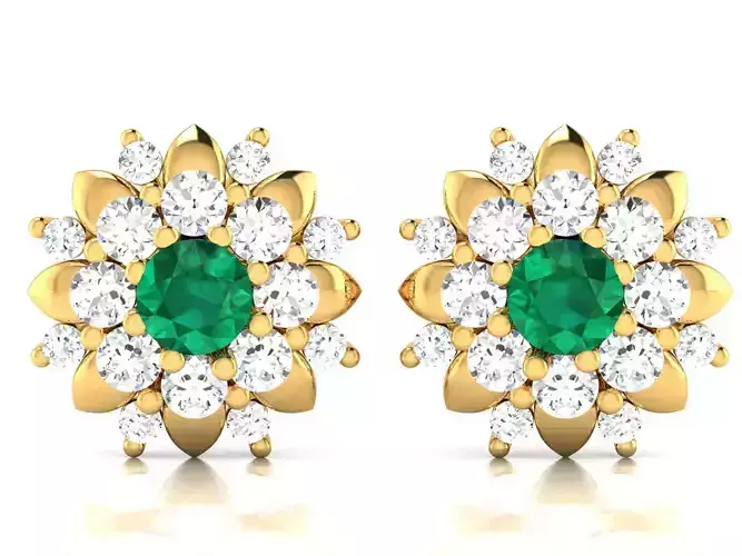 Earrings-8281 emerald and diamond stud earring