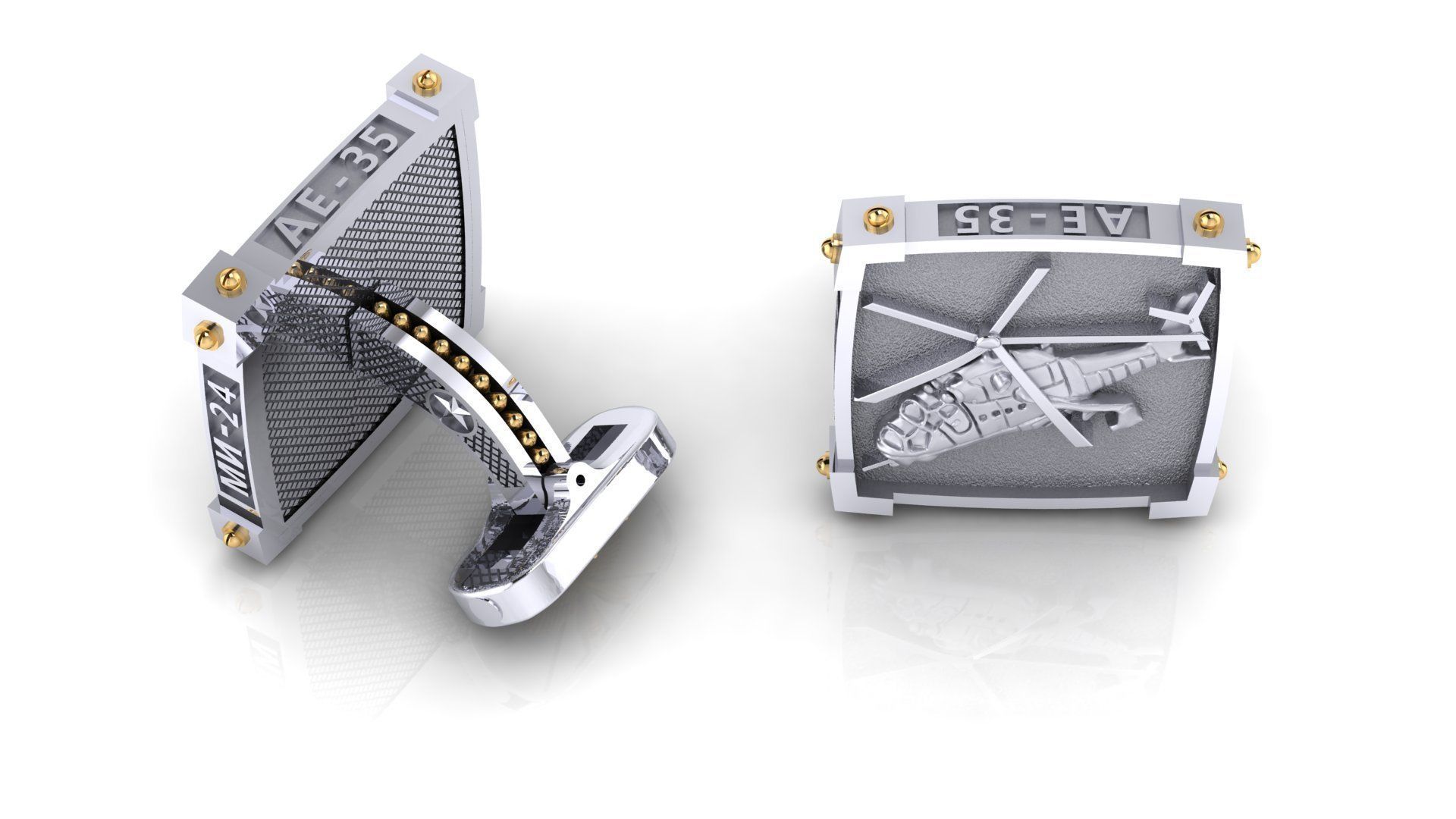 Cufflinks with Helicopter 3D print model_2