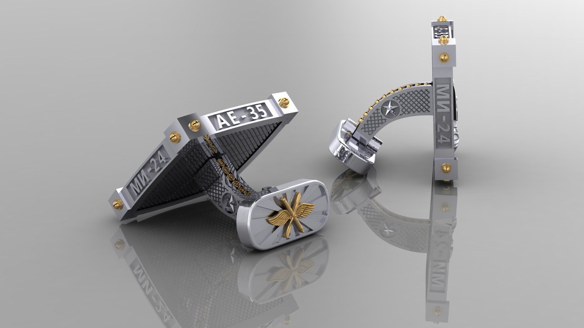 Cufflinks with Helicopter 3D print model_3
