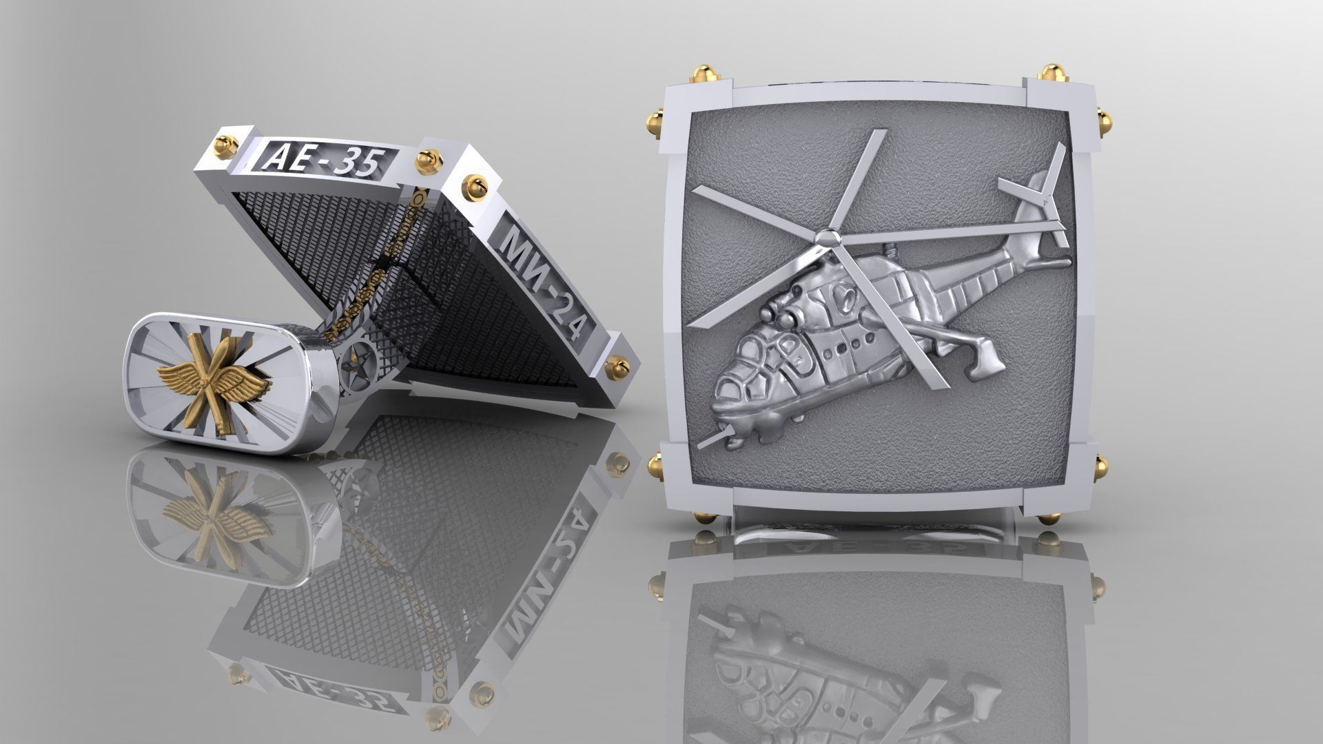 Cufflinks with Helicopter 3D print model_1