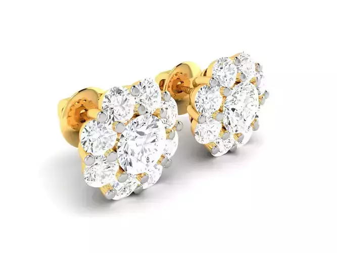 Earrings-8238 diamond cluster stud earrings gold