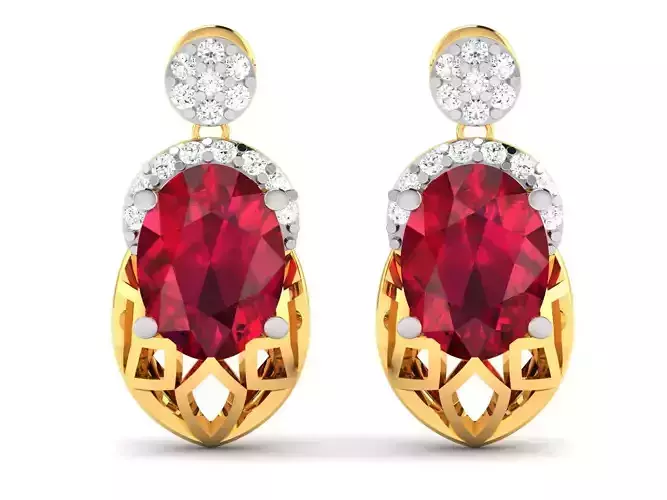 Earrings-8179 oval ruby and diamond earring