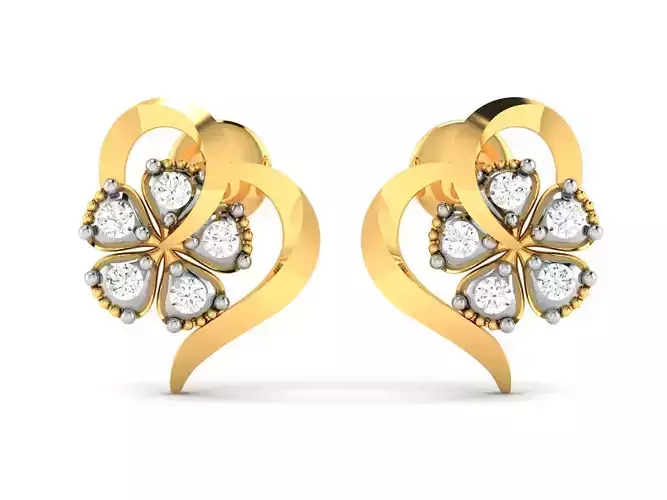Earrings-8174 heart shaped diamond earrings gold