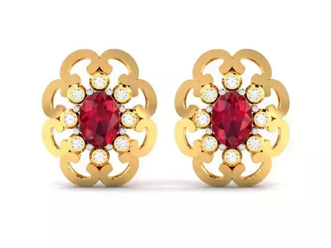 Earrings-8170 ruby and diamond stud earrings gold