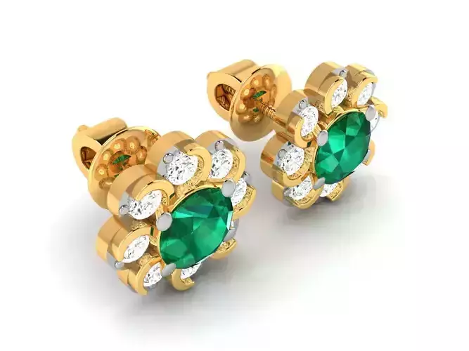 Earrings-7746 emerald stud earrings gold