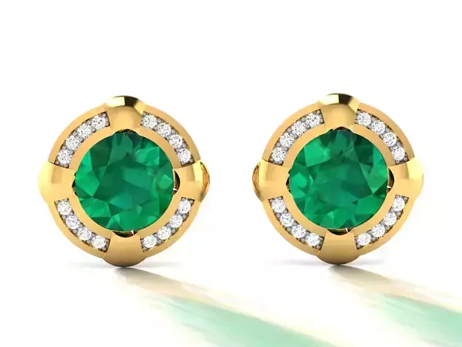 Earrings-7715 emerald and diamond stud earrings
