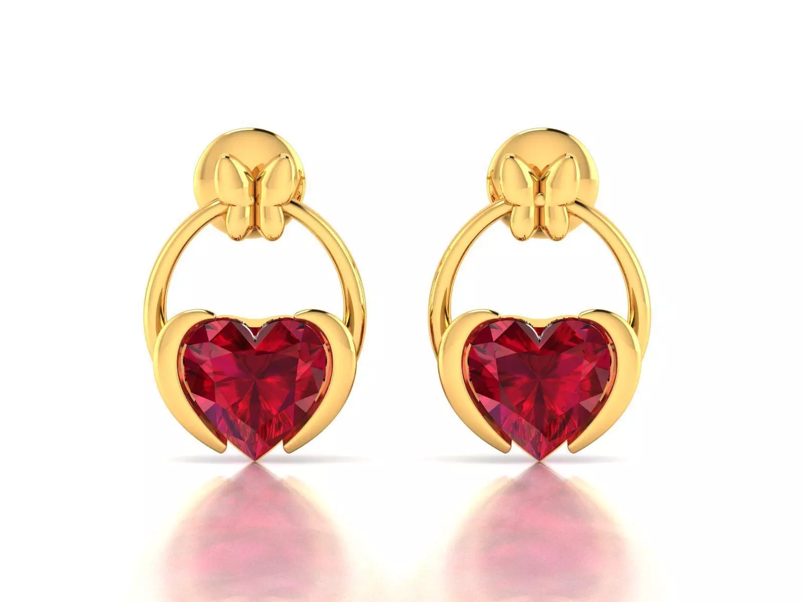 Earrings-7616 heart shaped ruby earrings gold 3D print model