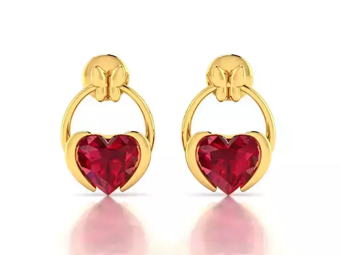 Earrings-7616 heart shaped ruby earrings gold