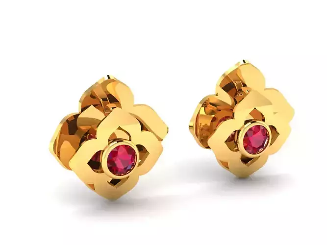 Earrings-7609 gold stud earring with ruby stone