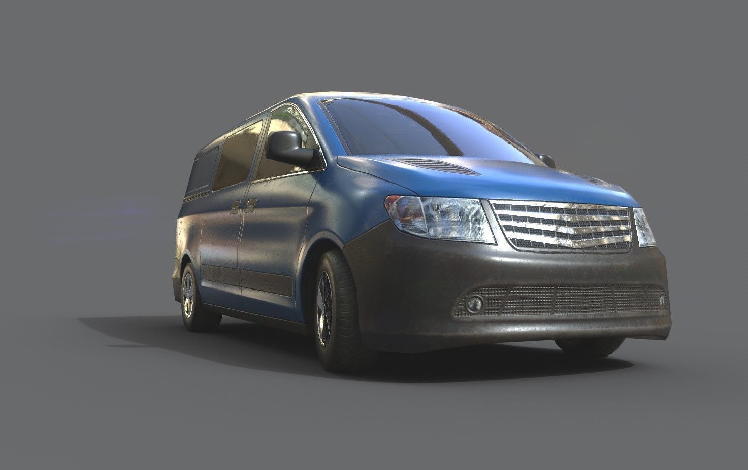 Generic Minivan Blue  Low-poly 3D model_8