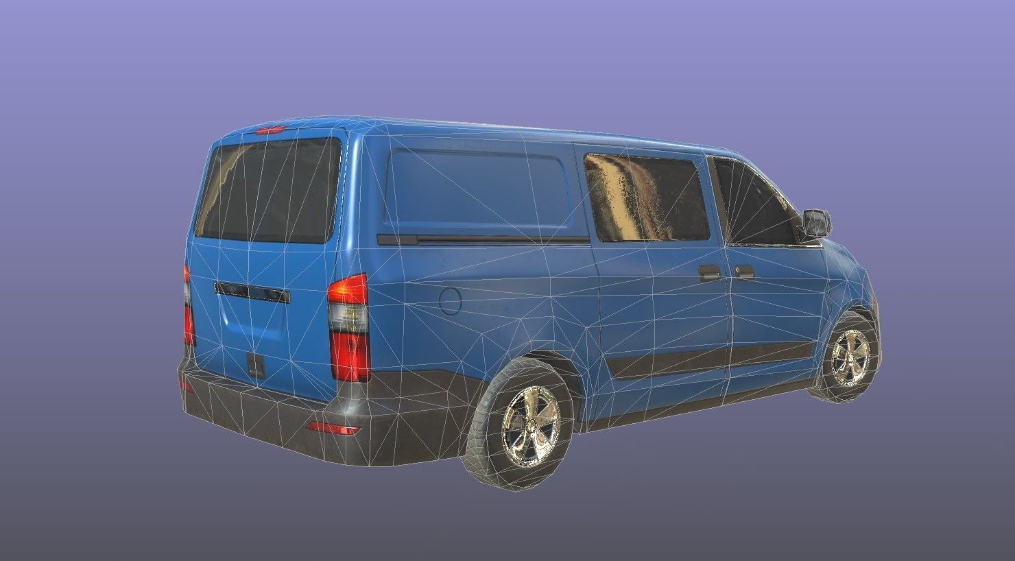 Generic Minivan Blue  Low-poly 3D model_13