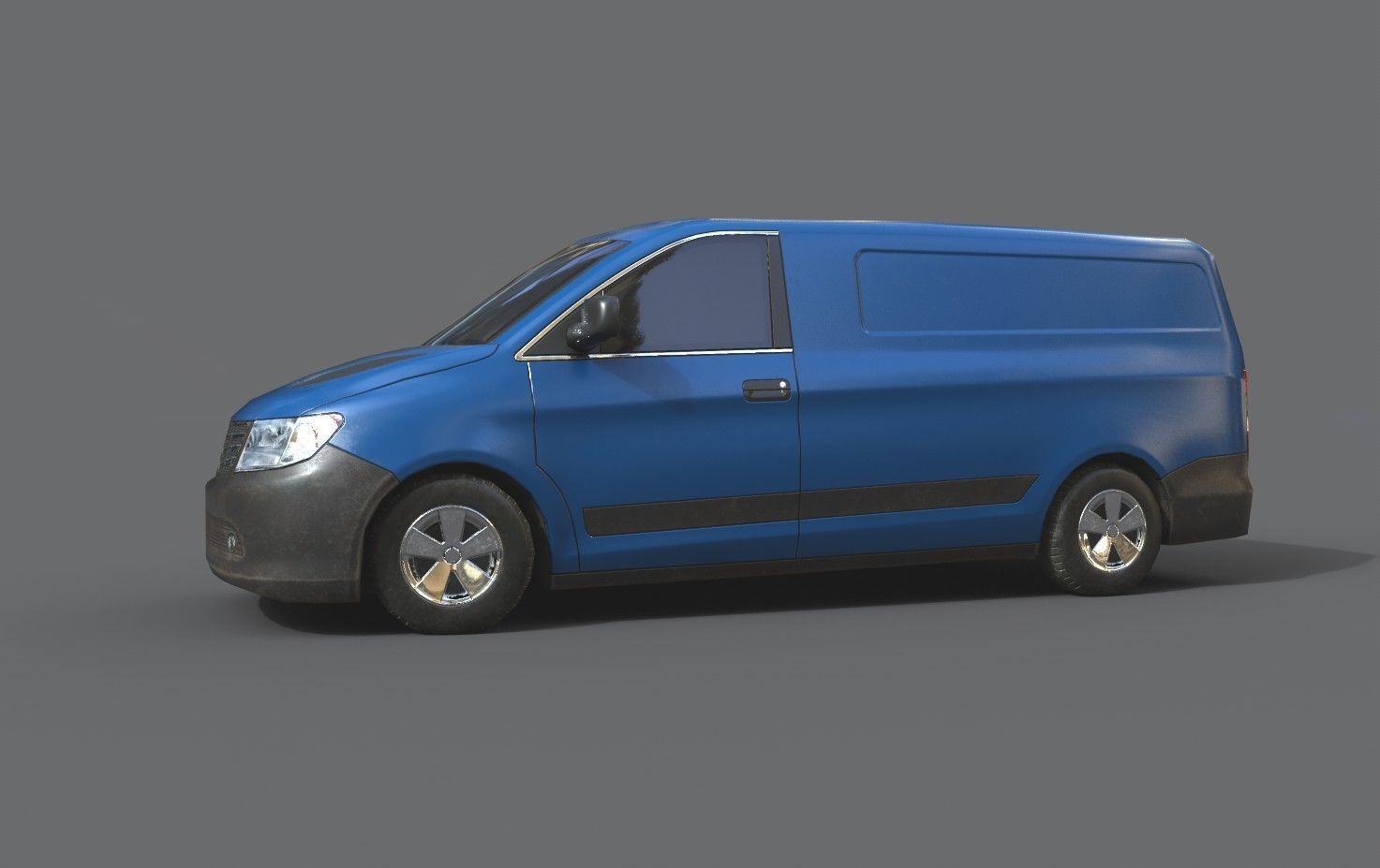 Generic Minivan Blue  Low-poly 3D model_2