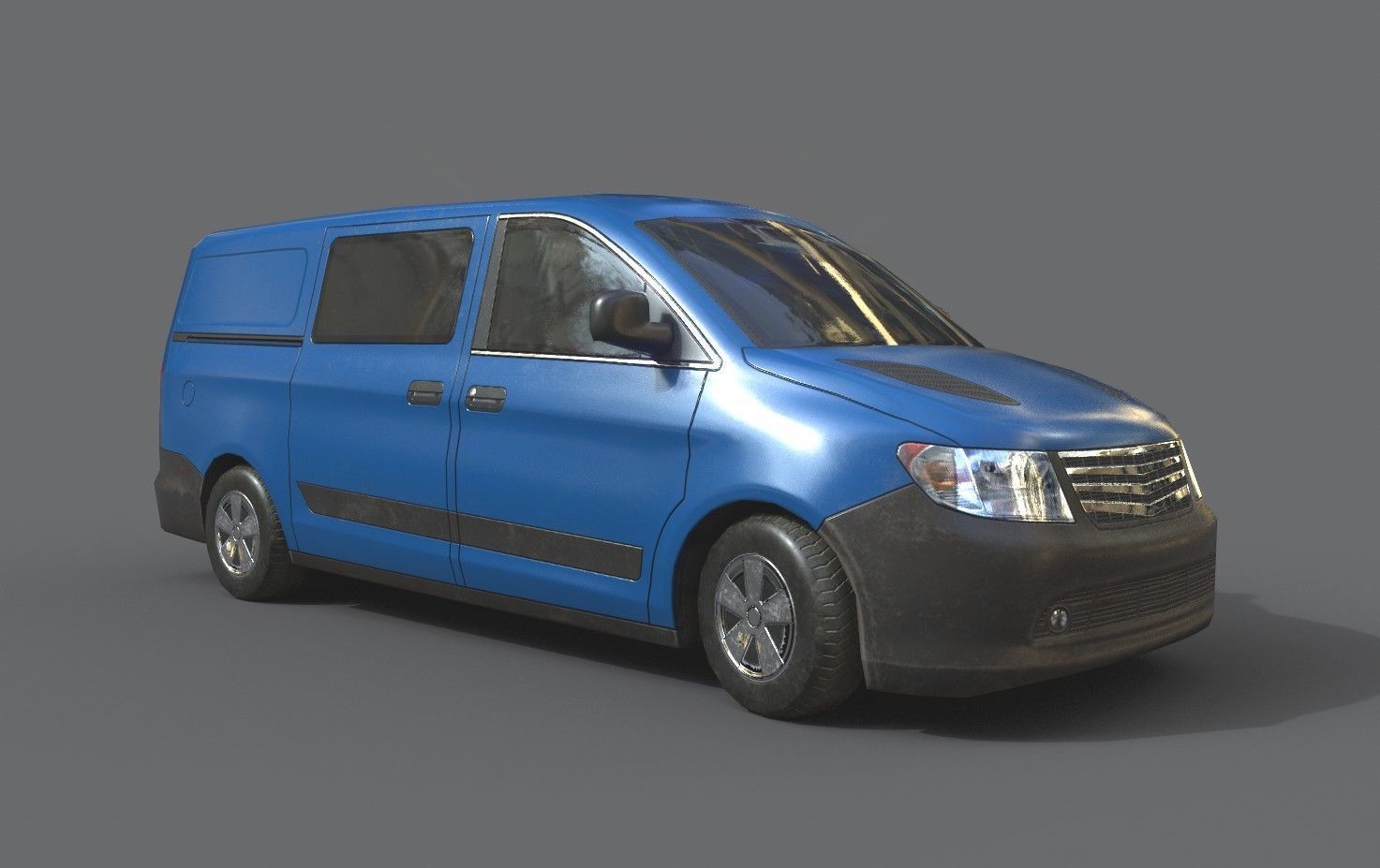 Generic Minivan Blue  Low-poly 3D model_3