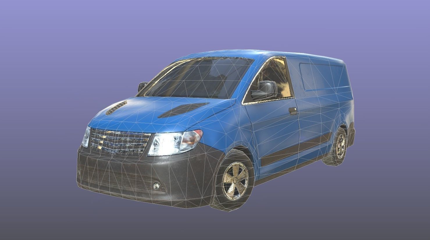 Generic Minivan Blue  Low-poly 3D model_12