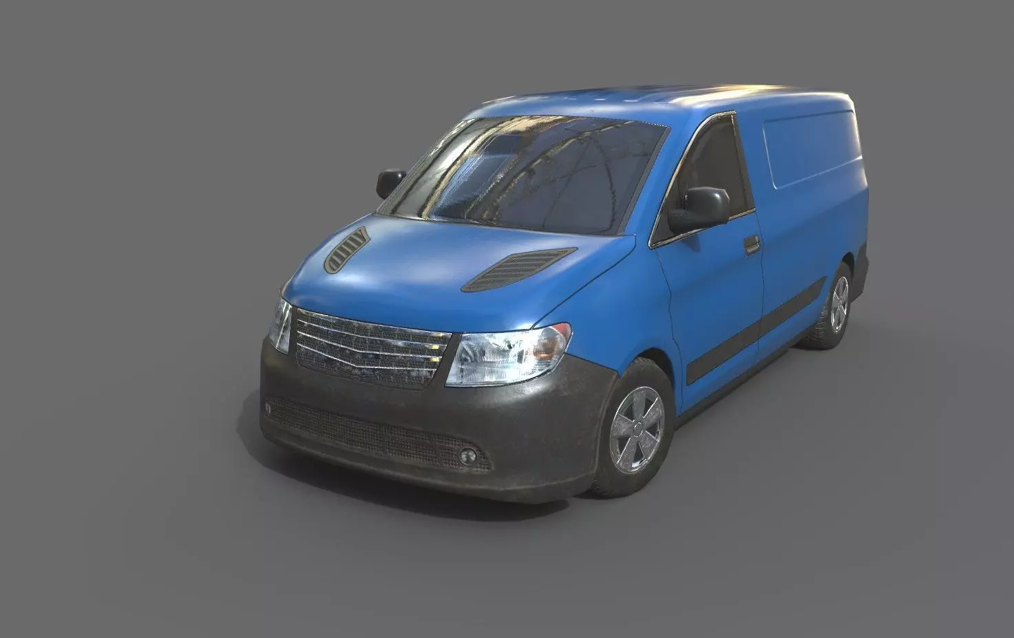 Generic Minivan Blue  Low-poly 3D model_0