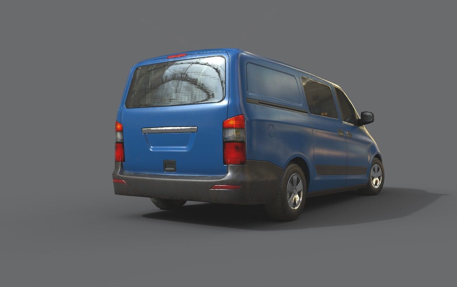 Generic Minivan Blue  Low-poly 3D model_4