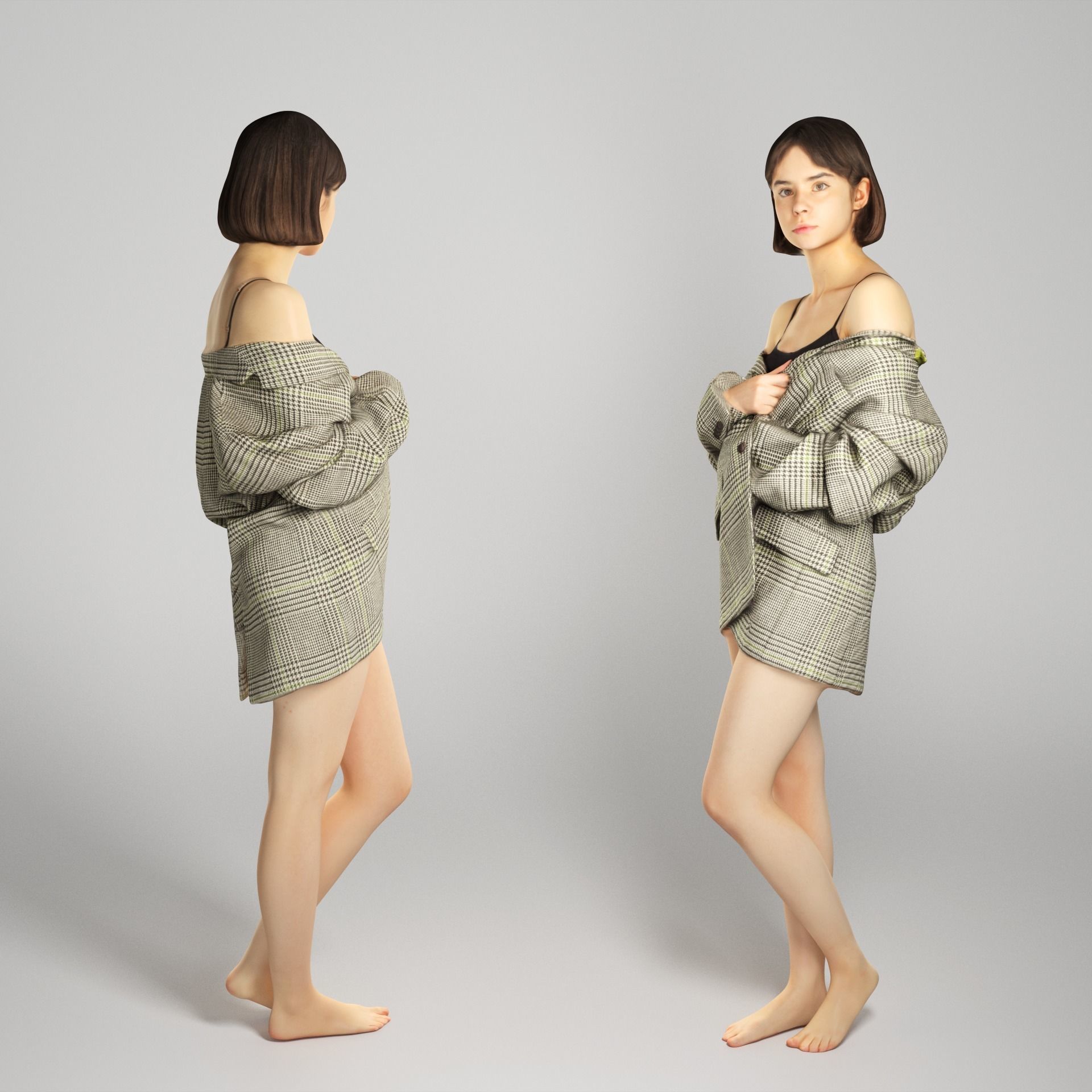 Sexy woman in a gray jacket 213 Low-poly 3D model_1