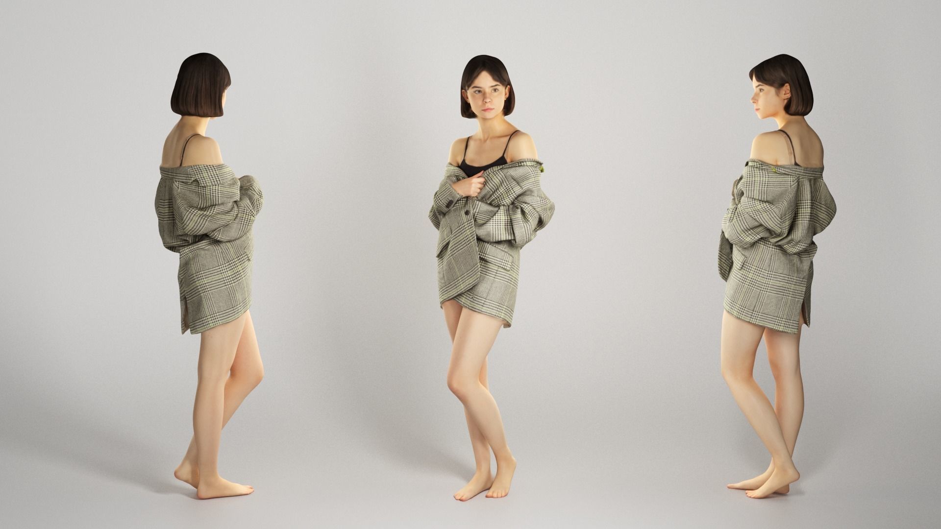 Sexy woman in a gray jacket 213 Low-poly 3D model_2