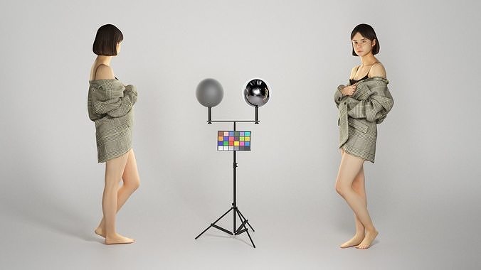 Sexy woman in a gray jacket 213 Low-poly 3D model