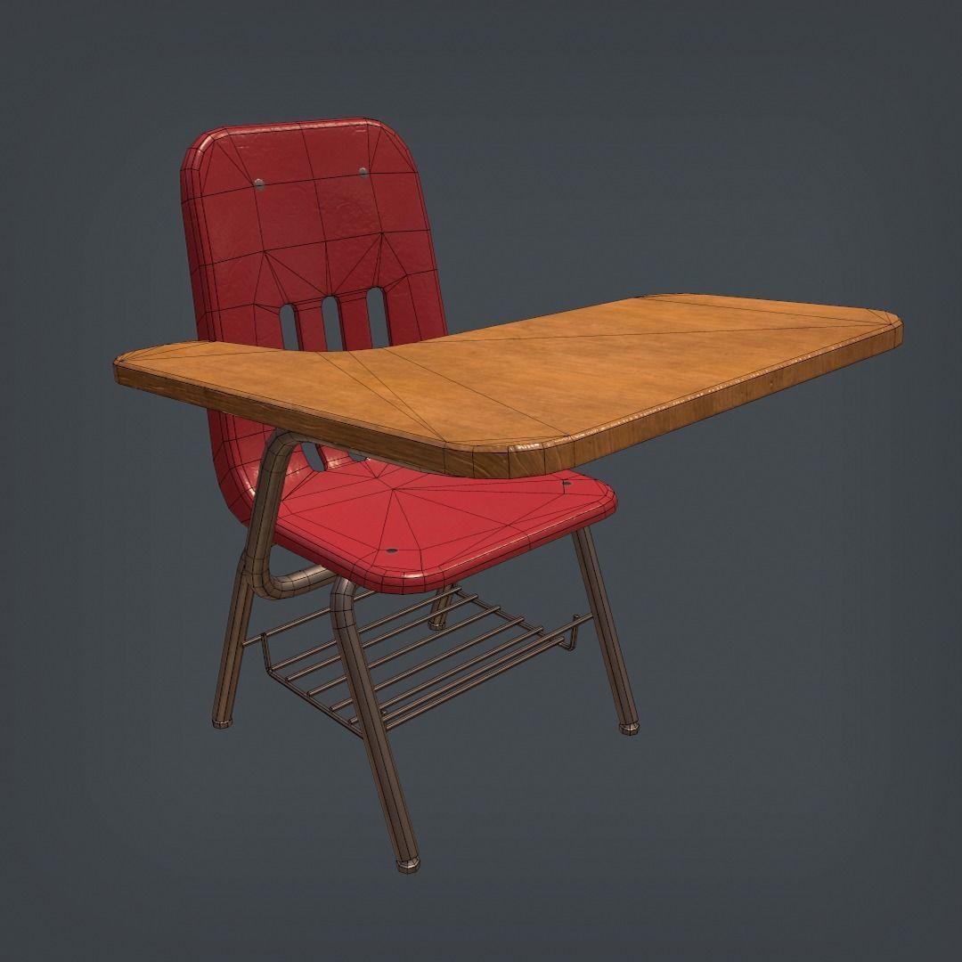 School Desk and Chairs Set Low-poly 3D model_10
