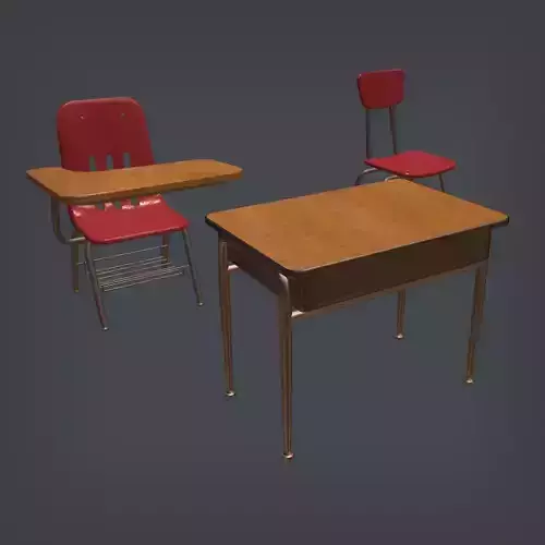 School Desk and Chairs Set Low-poly 3D model