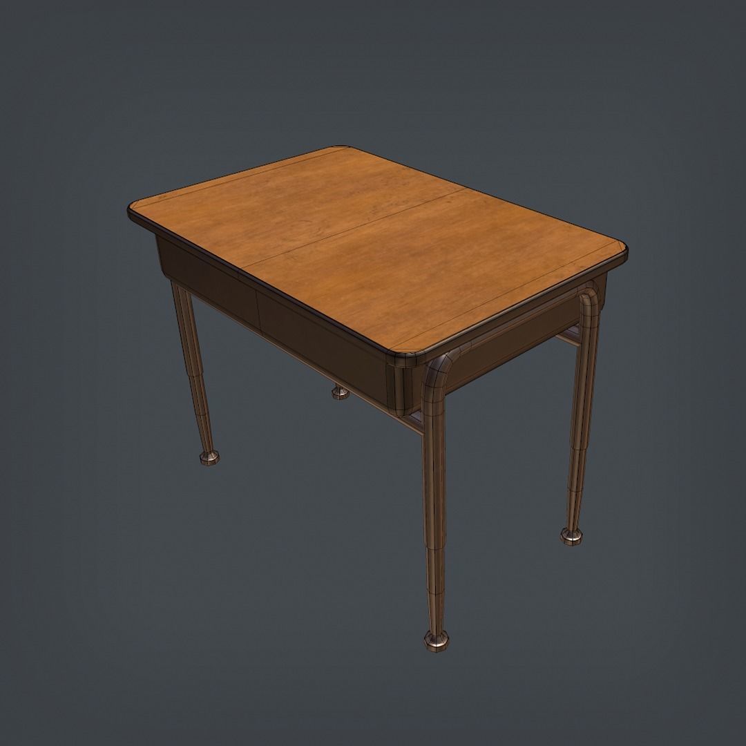 School Desk and Chairs Set Low-poly 3D model_11