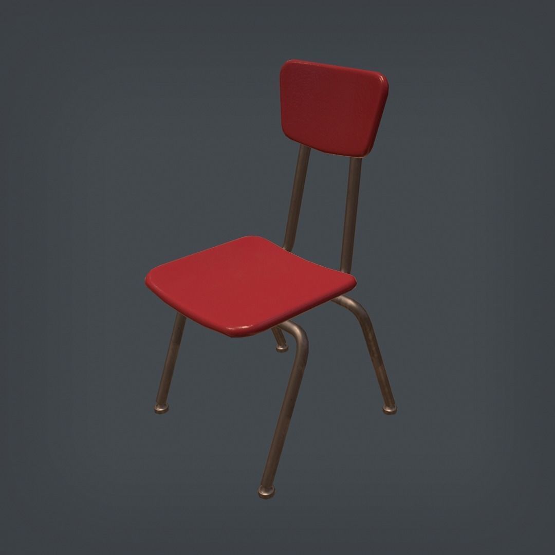 School Desk and Chairs Set Low-poly 3D model_6