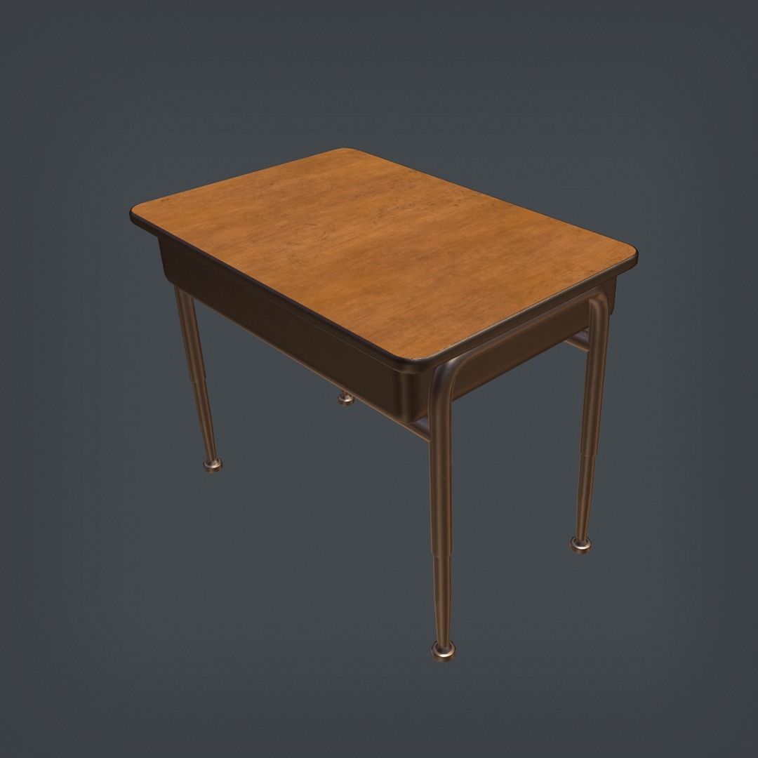 School Desk and Chairs Set Low-poly 3D model_8