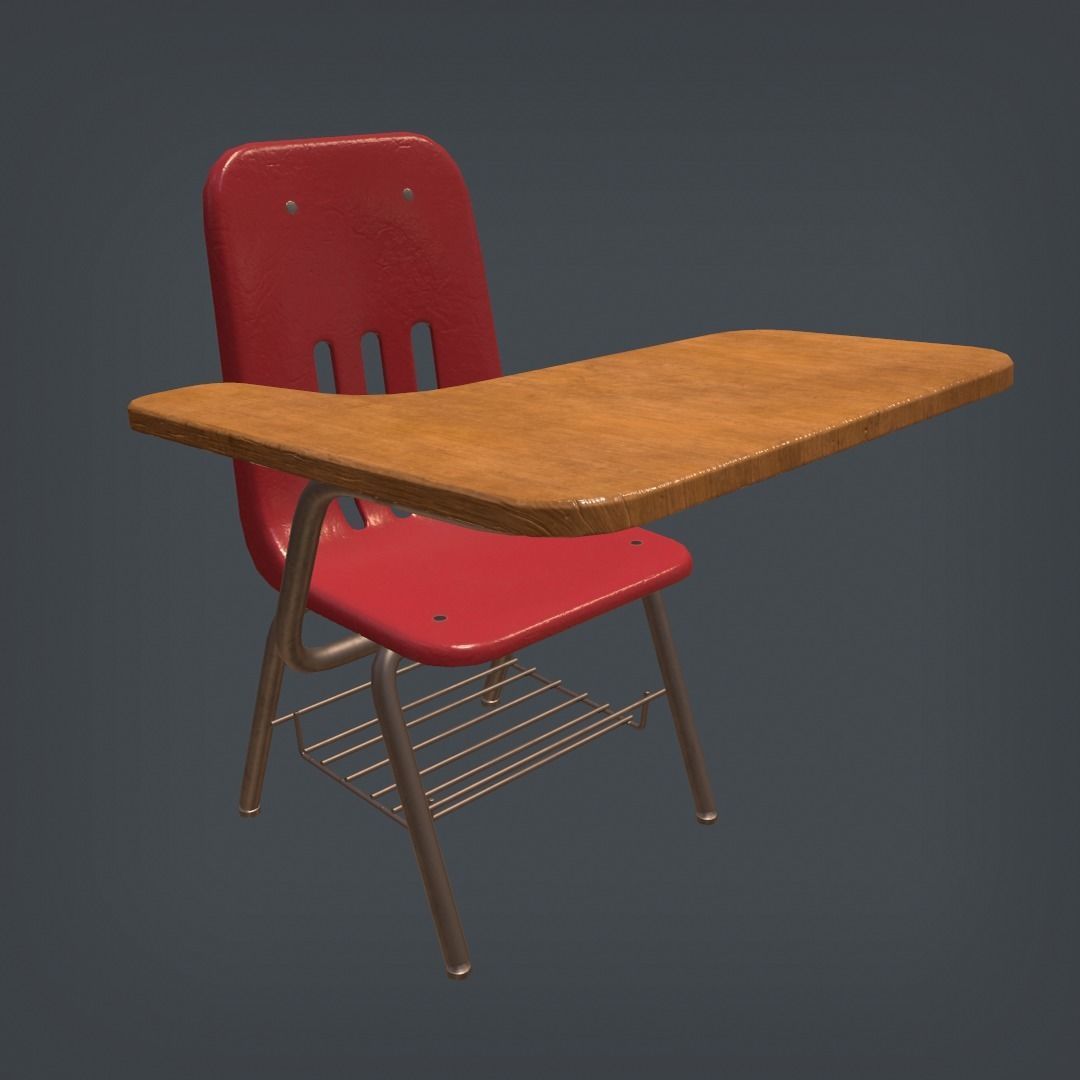 School Desk and Chairs Set Low-poly 3D model_7