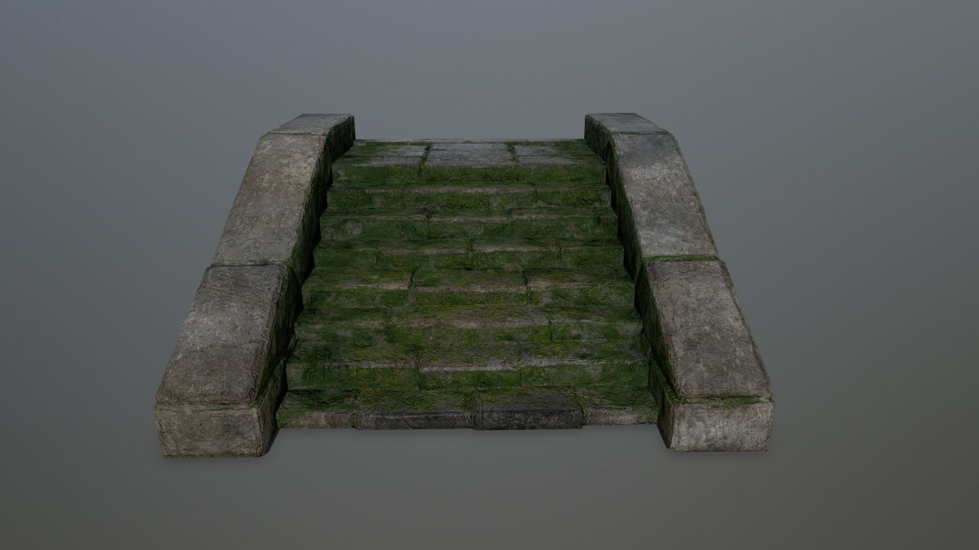 stairs 6 stone wall with grass Low-poly 3D model_8