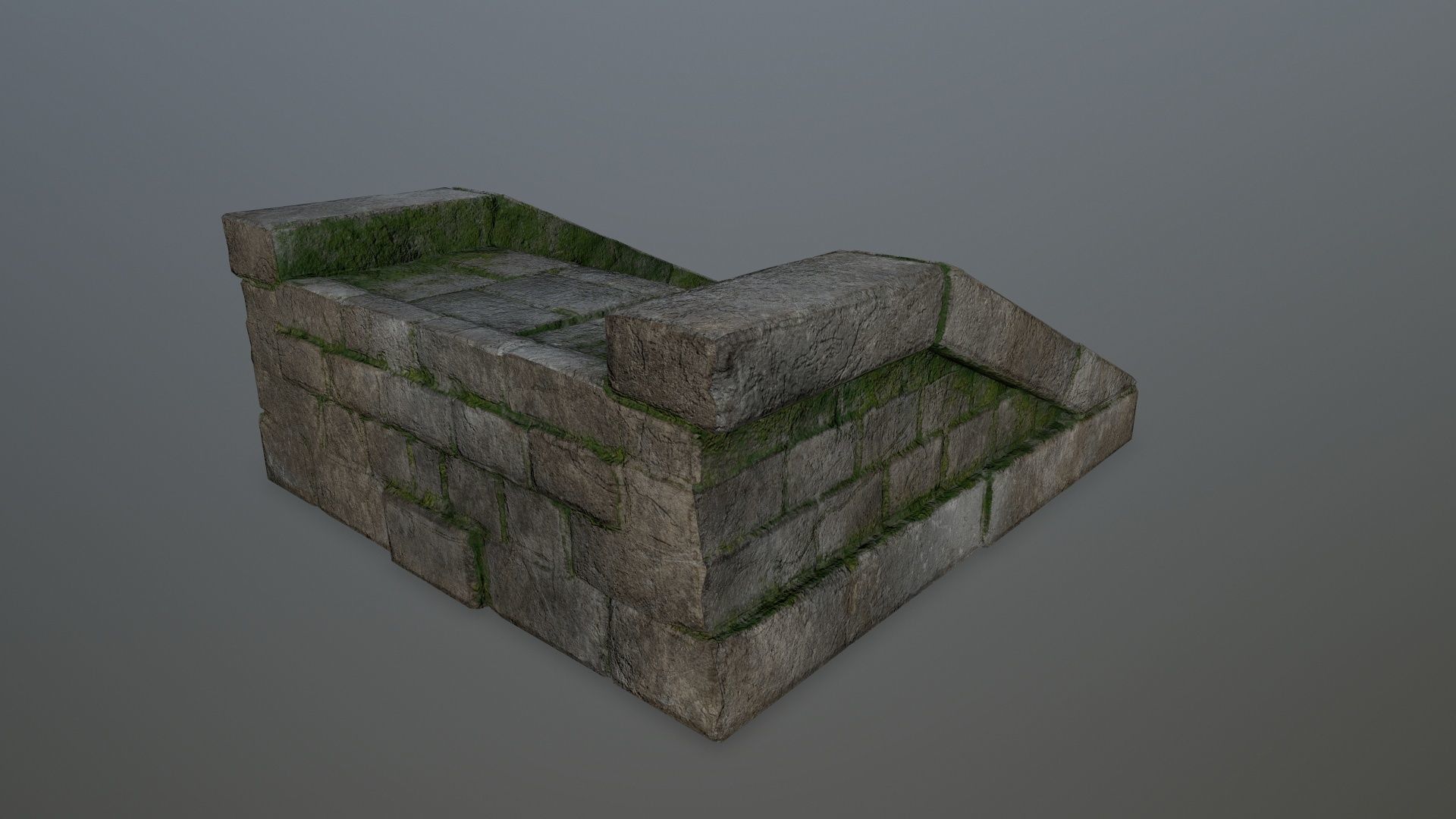 stairs 6 stone wall with grass Low-poly 3D model_4