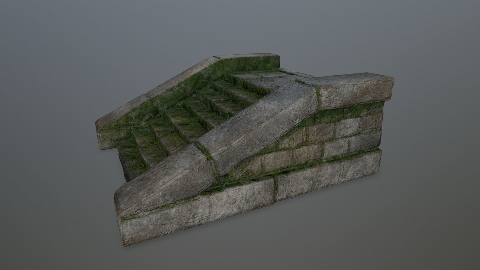 stairs 6 stone wall with grass Low-poly 3D model_7