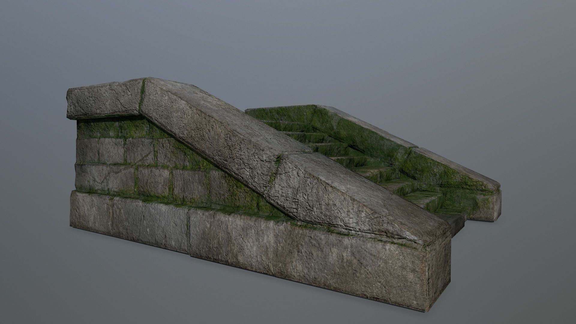 stairs 6 stone wall with grass Low-poly 3D model_10