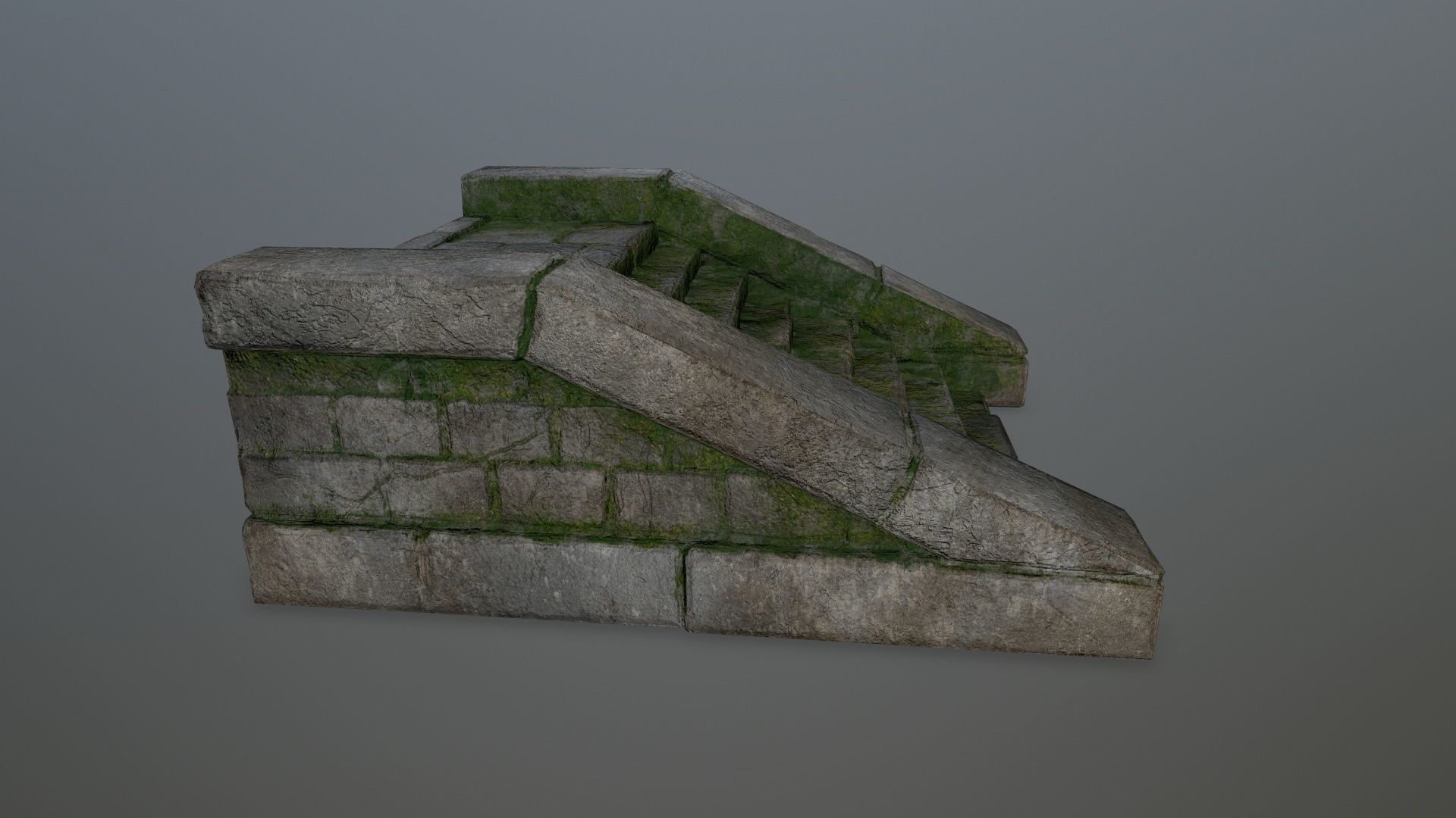 stairs 6 stone wall with grass Low-poly 3D model_3