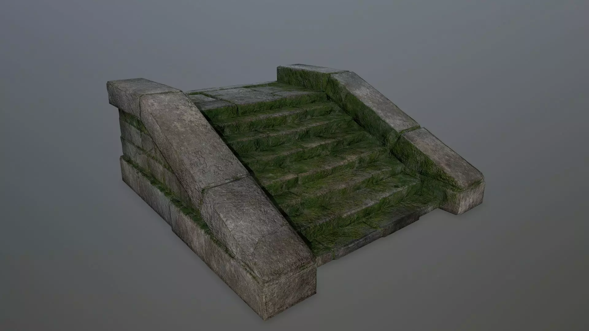 stairs 6 stone wall with grass Low-poly 3D model_0
