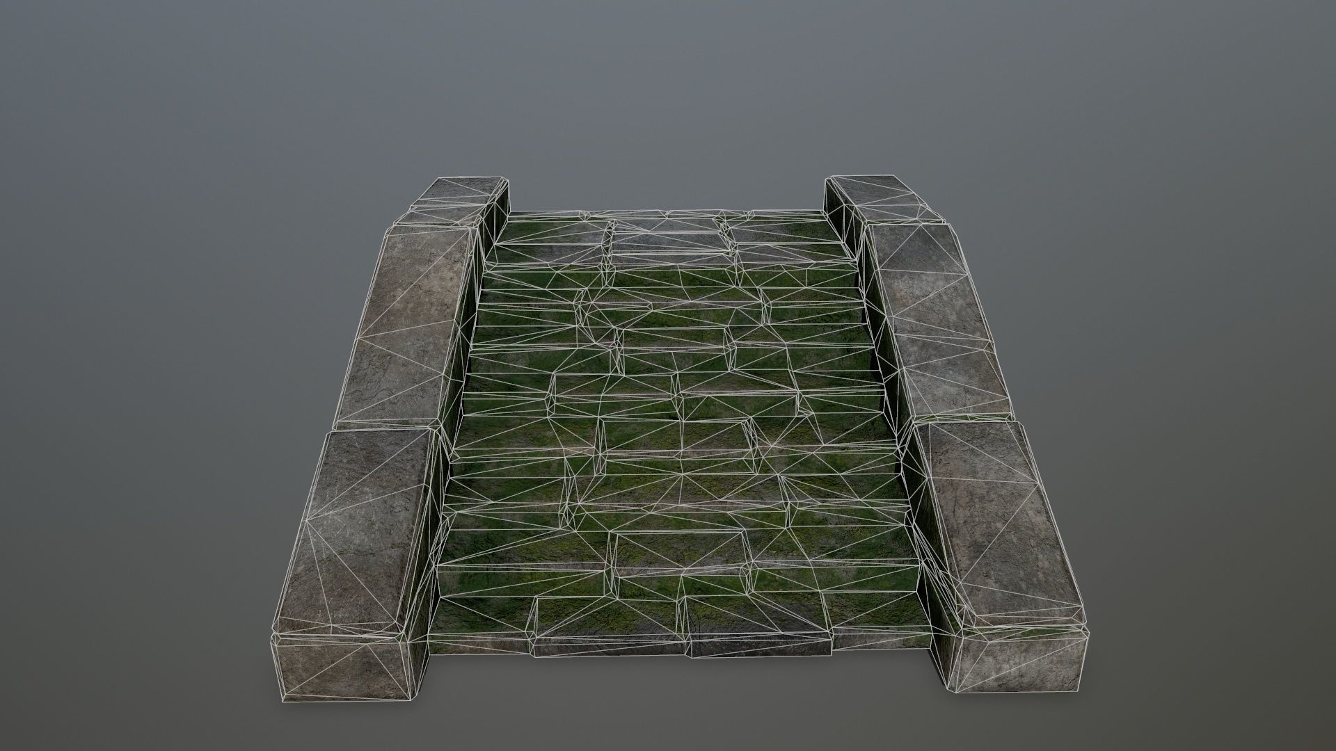 stairs 6 stone wall with grass Low-poly 3D model_2