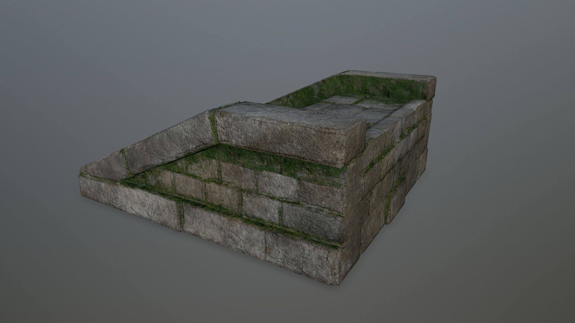 stairs 6 stone wall with grass Low-poly 3D model_6