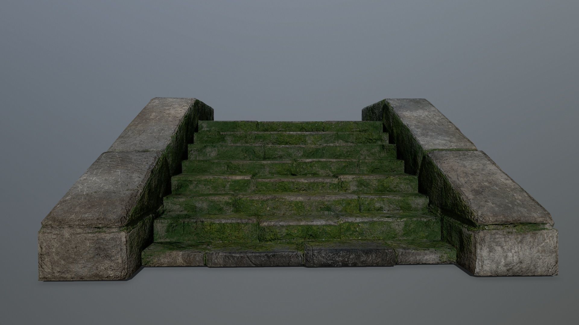 stairs 6 stone wall with grass Low-poly 3D model_9