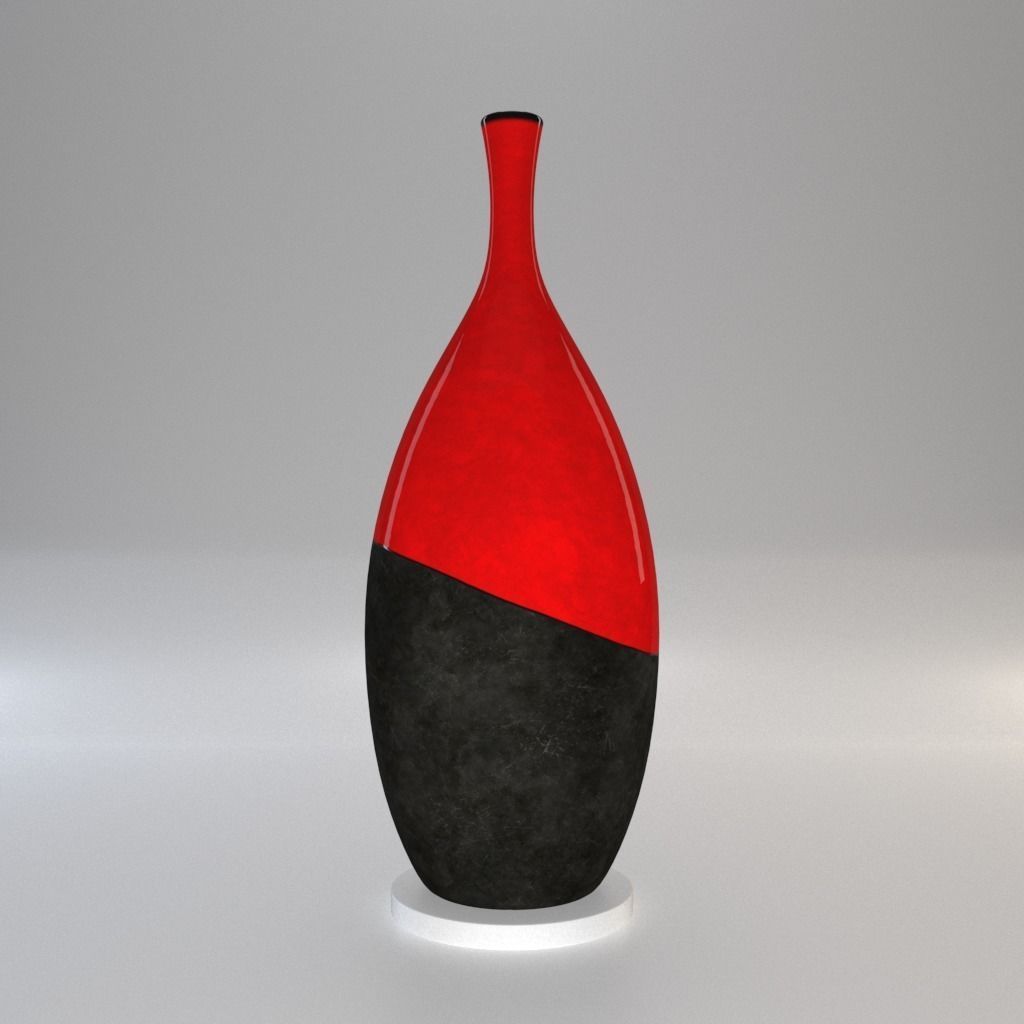Vase - Dark Concrete and Red Ceramic - 100 cm high 3D model_1