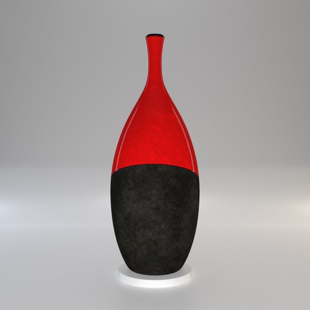 Vase - Dark Concrete and Red Ceramic - 100 cm high 3D model_3