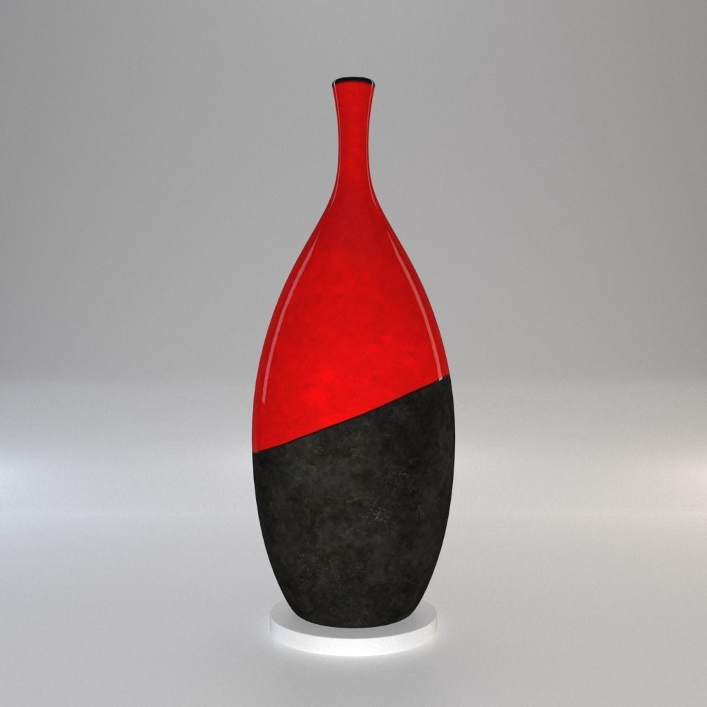 Vase - Dark Concrete and Red Ceramic - 100 cm high 3D model_2