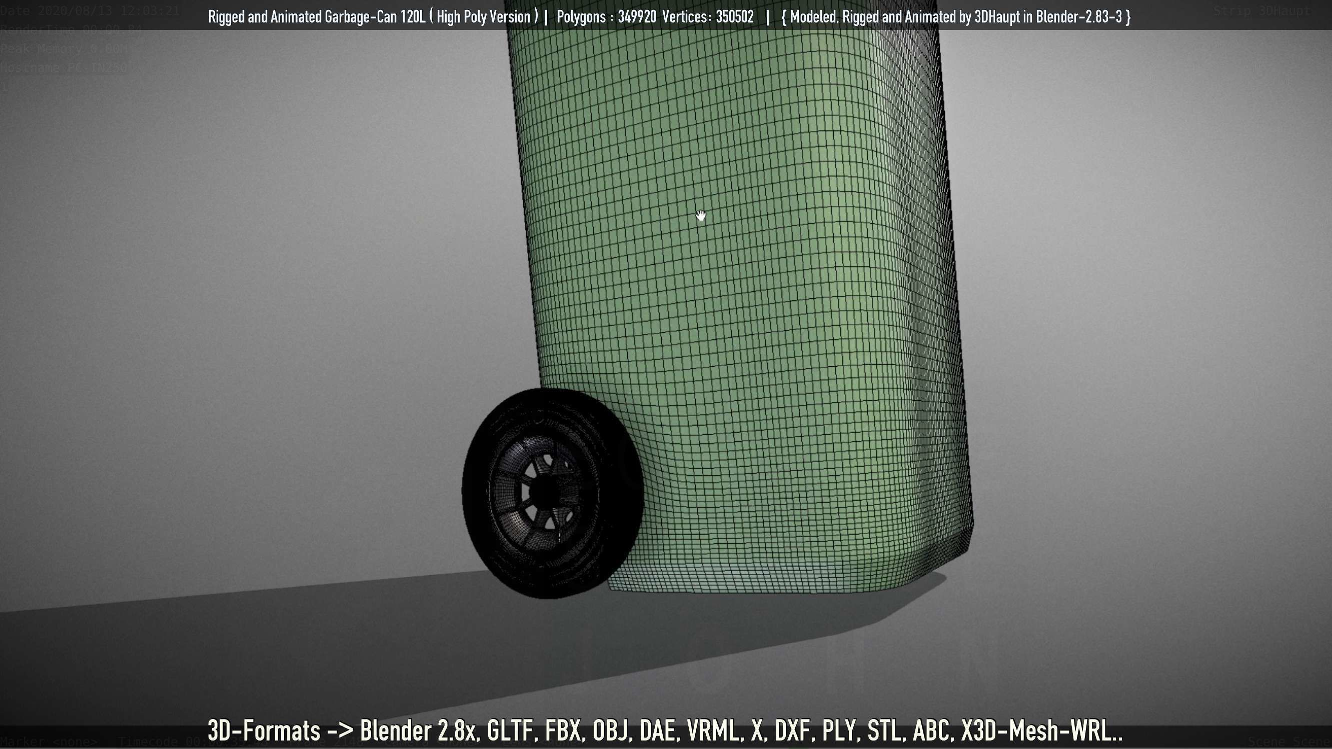 Rigged and Animated Garbage Can 120L High Poly 3D model_101