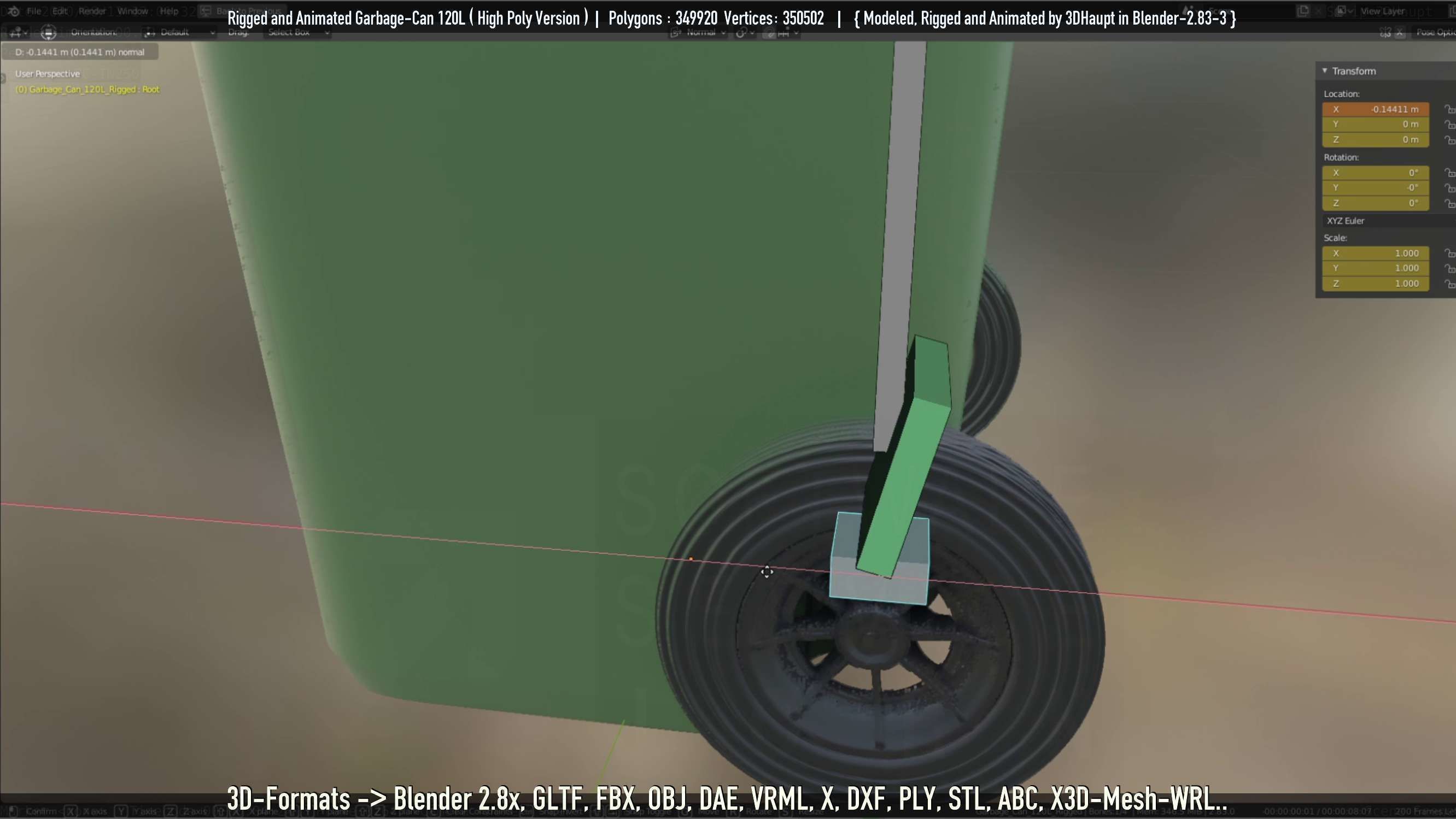 Rigged and Animated Garbage Can 120L High Poly 3D model_14