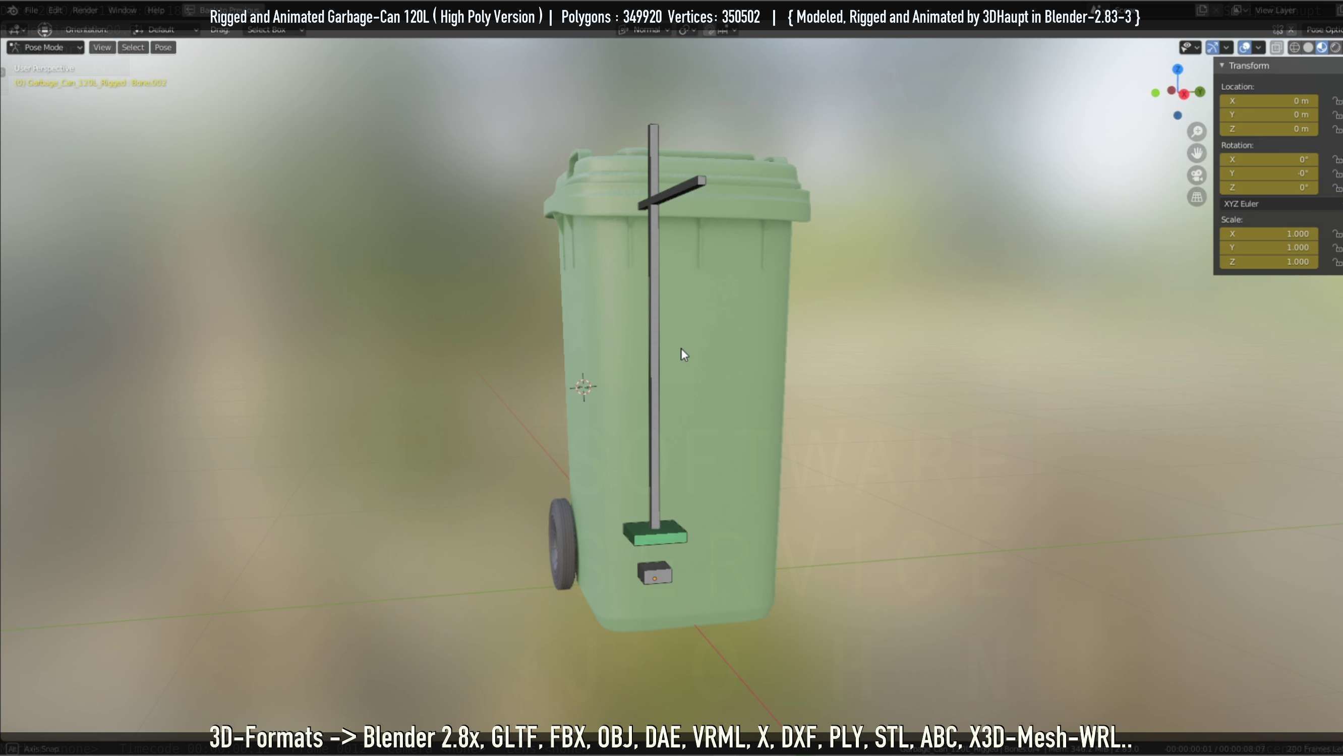 Rigged and Animated Garbage Can 120L High Poly 3D model_81