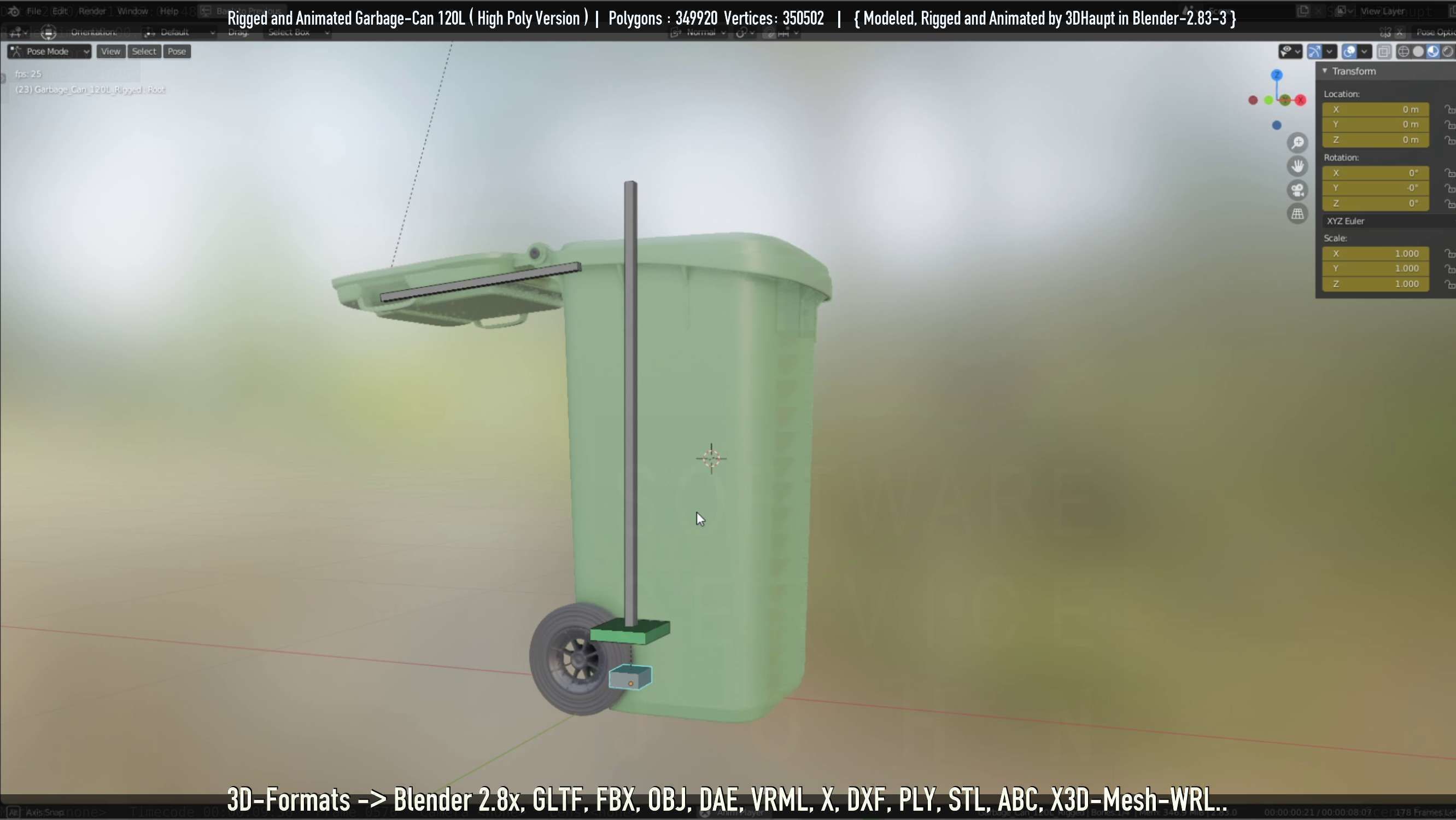 Rigged and Animated Garbage Can 120L High Poly 3D model_63